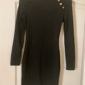 Sophisticated Black Dress with Gold Button Accents